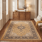 Liverwort Traditional Oriental Style Medallion Mustard Charcoal Ivory Washable Indoor Outdoor Entryway Rug - RugzellaDigital Print RugRugzellaRugzellaBBB593-RECT-24x47-60x120cmRGZLLA179111Rectangle2' x 3'11" (60x120 cm)RECTANGLE | Liverwort rectangle entryway