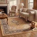 Liverwort Traditional Oriental Style Medallion Mustard Charcoal Ivory Washable Indoor Outdoor Entryway Rug - RugzellaDigital Print RugRugzellaRugzellaBBB593-RECT-24x47-60x120cmRGZLLA179111Rectangle2' x 3'11" (60x120 cm)RECTANGLE | Liverwort rectangle livingroom