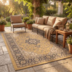 Liverwort Traditional Oriental Style Medallion Mustard Charcoal Ivory Washable Indoor Outdoor Entryway Rug - RugzellaDigital Print RugRugzellaRugzellaBBB593-RECT-24x47-60x120cmRGZLLA179111Rectangle2' x 3'11" (60x120 cm)RECTANGLE | Liverwort rectangle outdoor