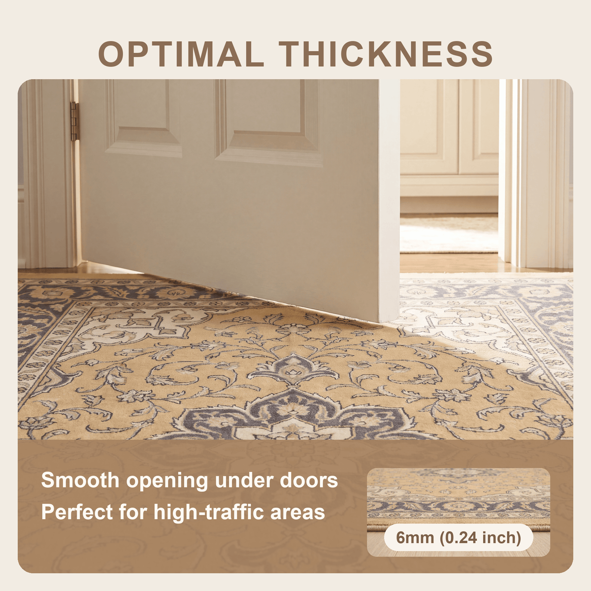 Liverwort Traditional Oriental Style Medallion Mustard Charcoal Ivory Washable Indoor Outdoor Entryway Rug - RugzellaDigital Print RugRugzellaRugzellaBBB593-RECT-24x47-60x120cmRGZLLA179111Rectangle2' x 3'11" (60x120 cm)SHARED | Liverwort feature thickness