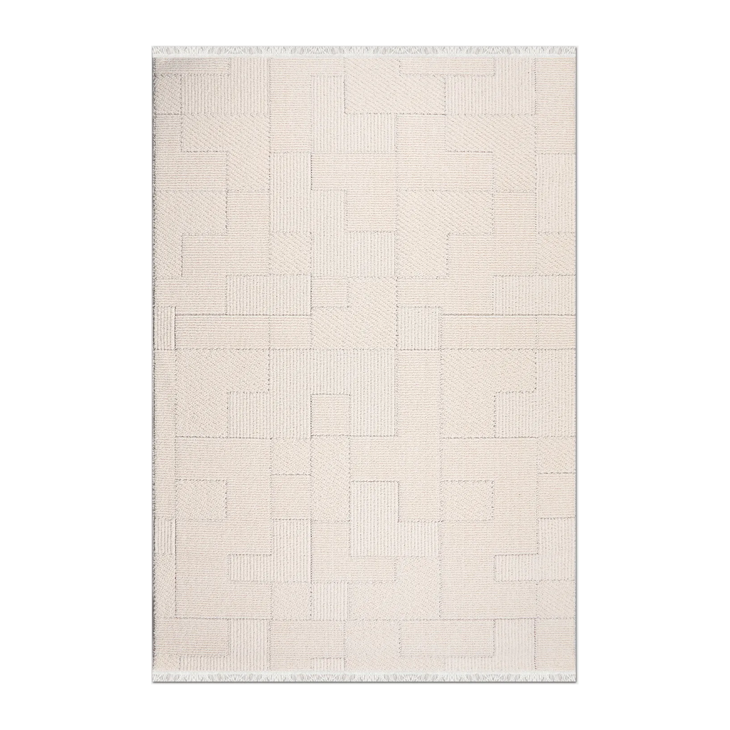 RECTANGLE | HERO | Mistral Cream Geometric Modern Machine Woven Ivory Living Ro