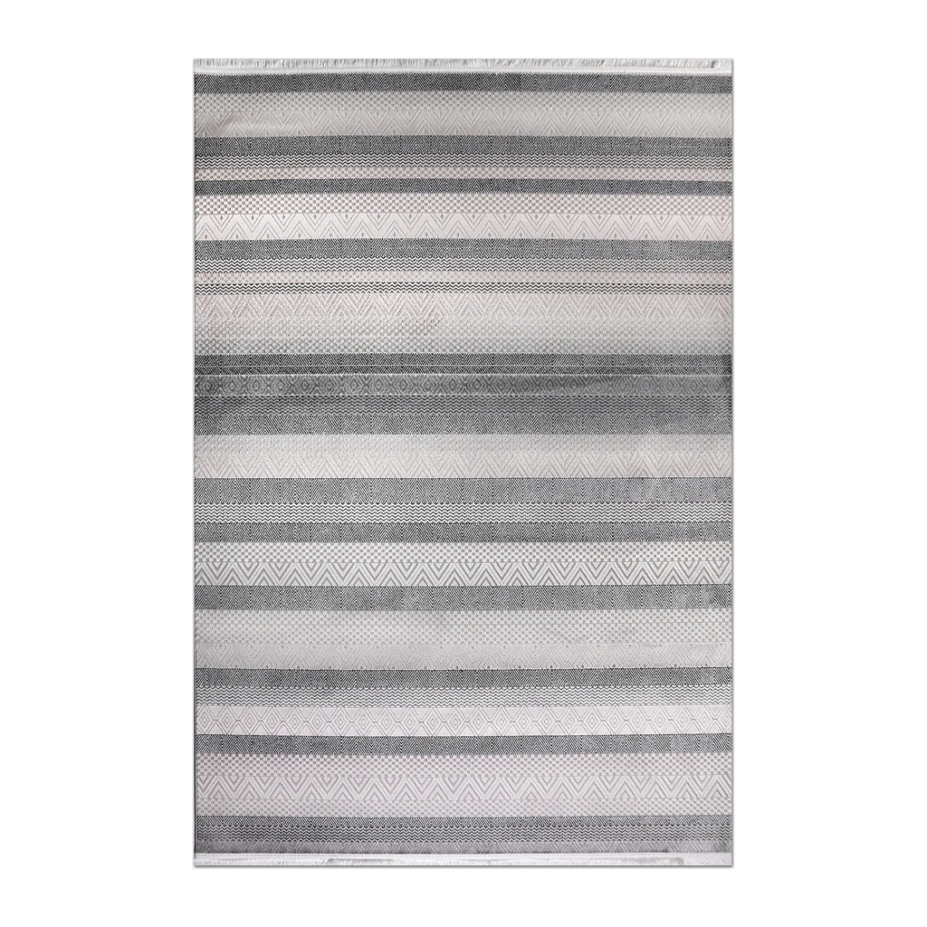 RECTANGLE | HERO | Holt Grey Cream Striped Modern Machine Woven Living Room Bed