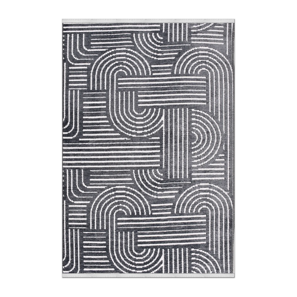 RECTANGLE | HERO | Elder Charcoal Grey Ivory Geometric Mid-Century Modern Machi