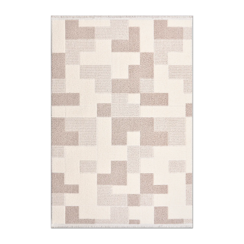 RECTANGLE | HERO | Nimbus Cream Taupe Geometric Modern Machine Woven Living Roo