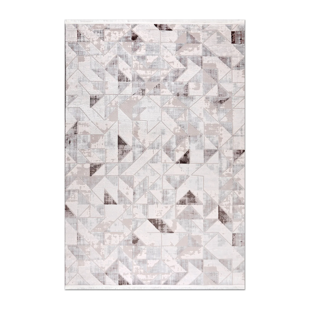 RECTANGLE | HERO | Marl Cream Beige Modern Geometric Distressed Machine Woven L