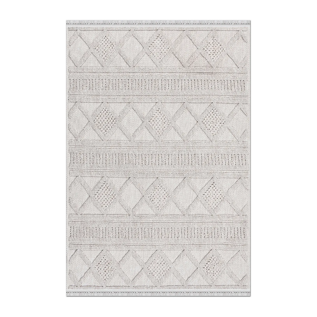 RECTANGLE | HERO | Azurite Cream Boho Geometric Textured Machine Woven Living R