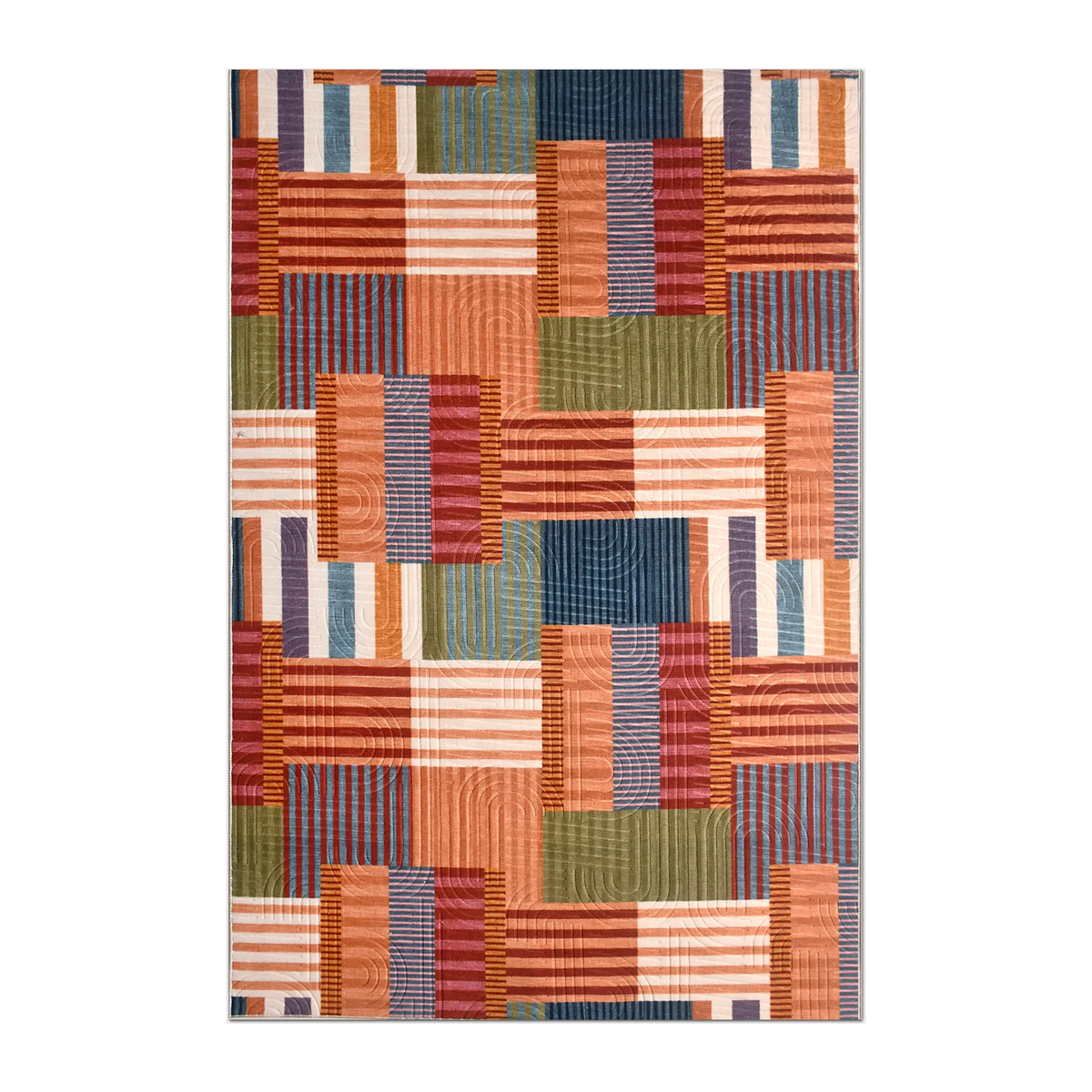 RECTANGLE | HERO | Dell Mid-Century Modern Patchwork Orange Cream Blue Machine 
