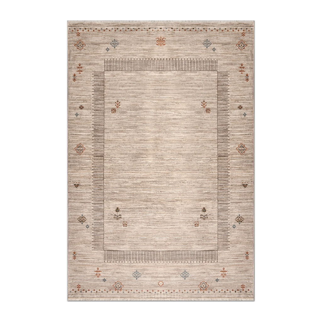 RECTANGLE | HERO | Teasel Beige Cream Abstract Tribal Bordered Machine Woven Li