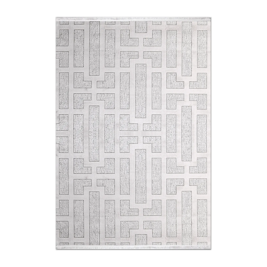 RECTANGLE | HERO | Bourne Cream Grey Geometric Maze Modern Machine Woven Living