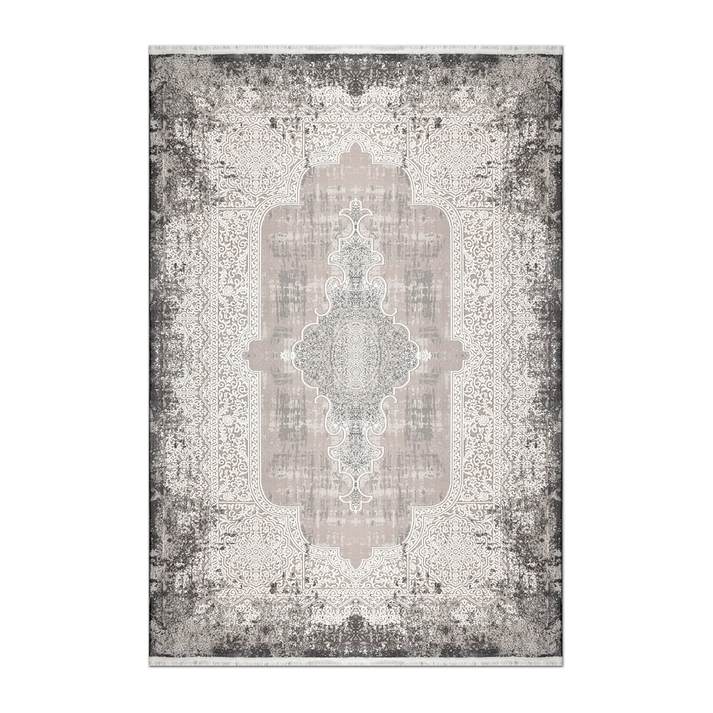 RECTANGLE | HERO | Datca Persian Style Medallion Distressed Vintage Look Grey C