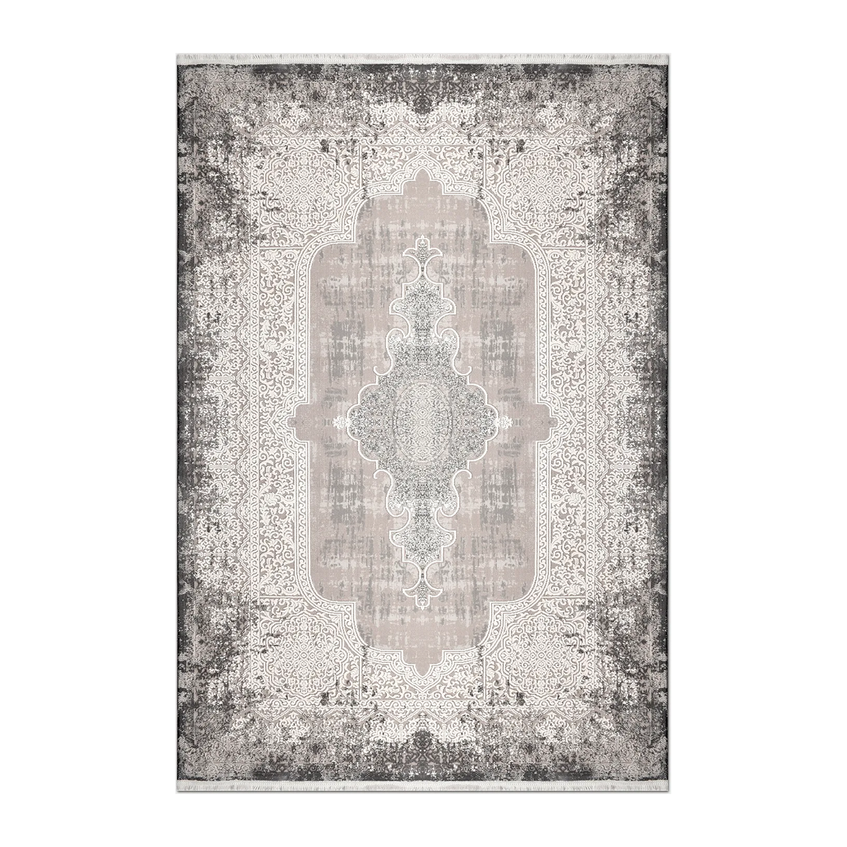 RECTANGLE | HERO | Datca Persian Style Medallion Distressed Vintage Look Grey C