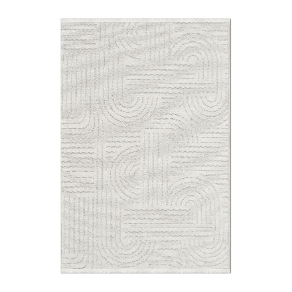 RECTANGLE | HERO | Elmwood Ivory Geometric Modern Machine Woven Carved High Low