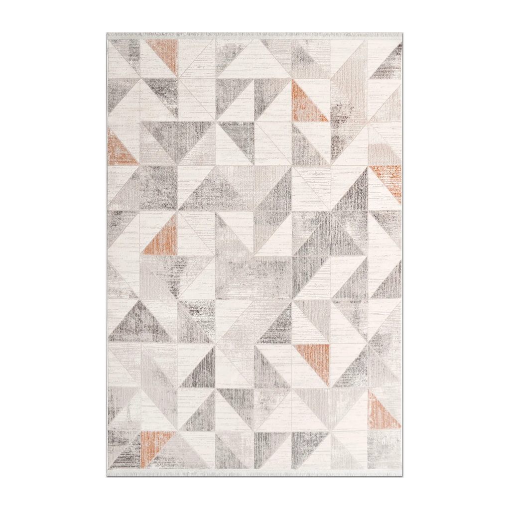 RECTANGLE | HERO | Selenite Modern Geometric Machine Woven Cream Grey Beige Ter