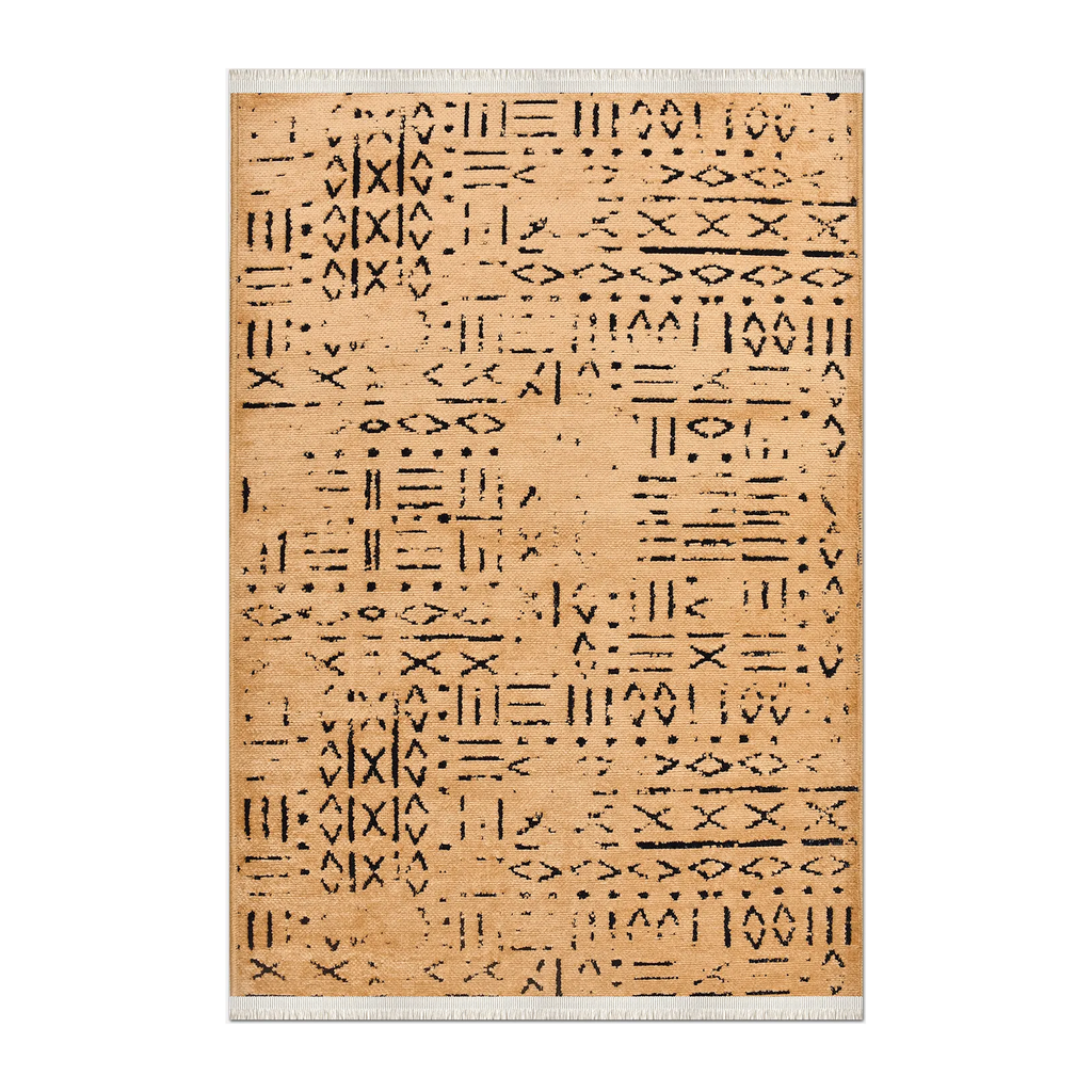 RECTANGLE | HERO | Ivywood Camel Black Abstract Boho Tribal Style Machine Woven