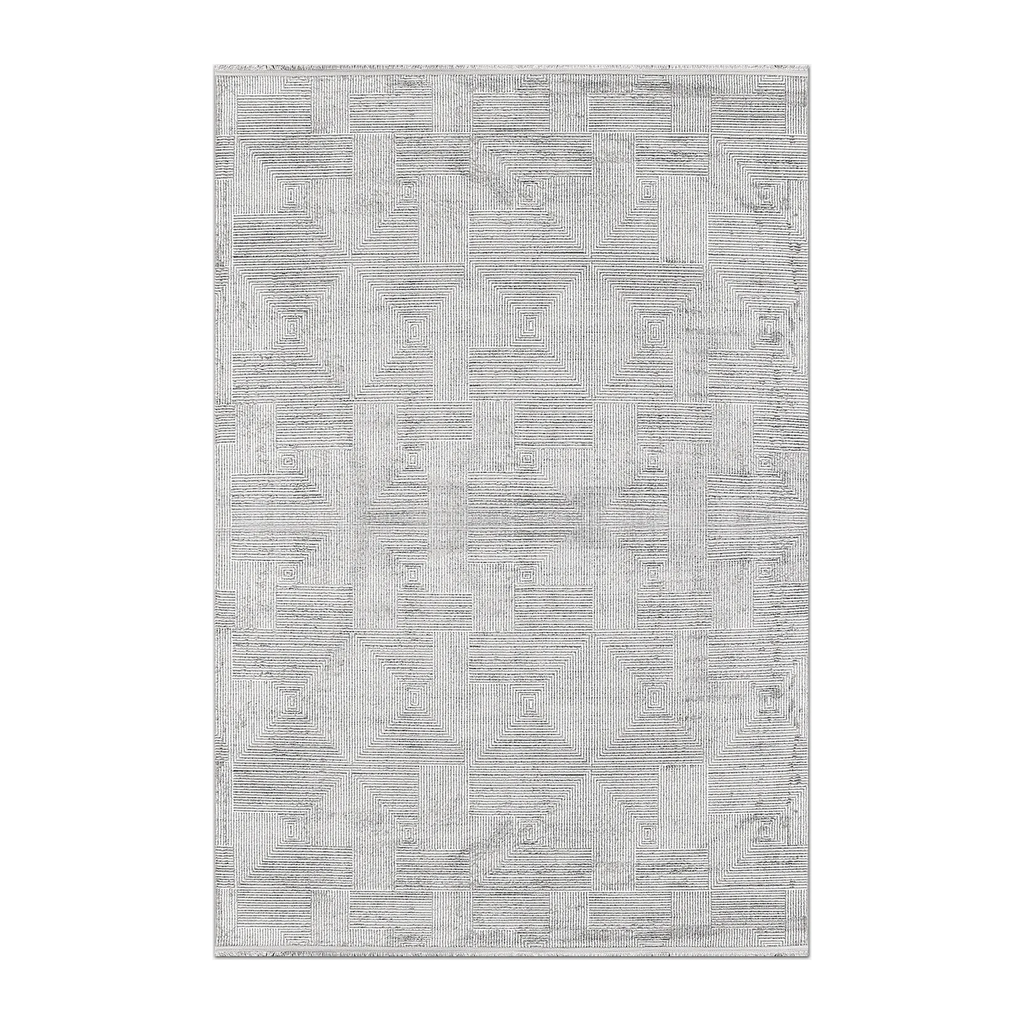 RECTANGLE | HERO | Fell Modern Geometric Light Grey Ivory Machine Woven Living 