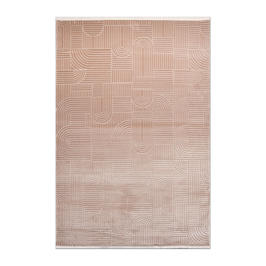 RECTANGLE | HERO | Broom Blush Beige Modern Geometric High-Low Machine Woven Li