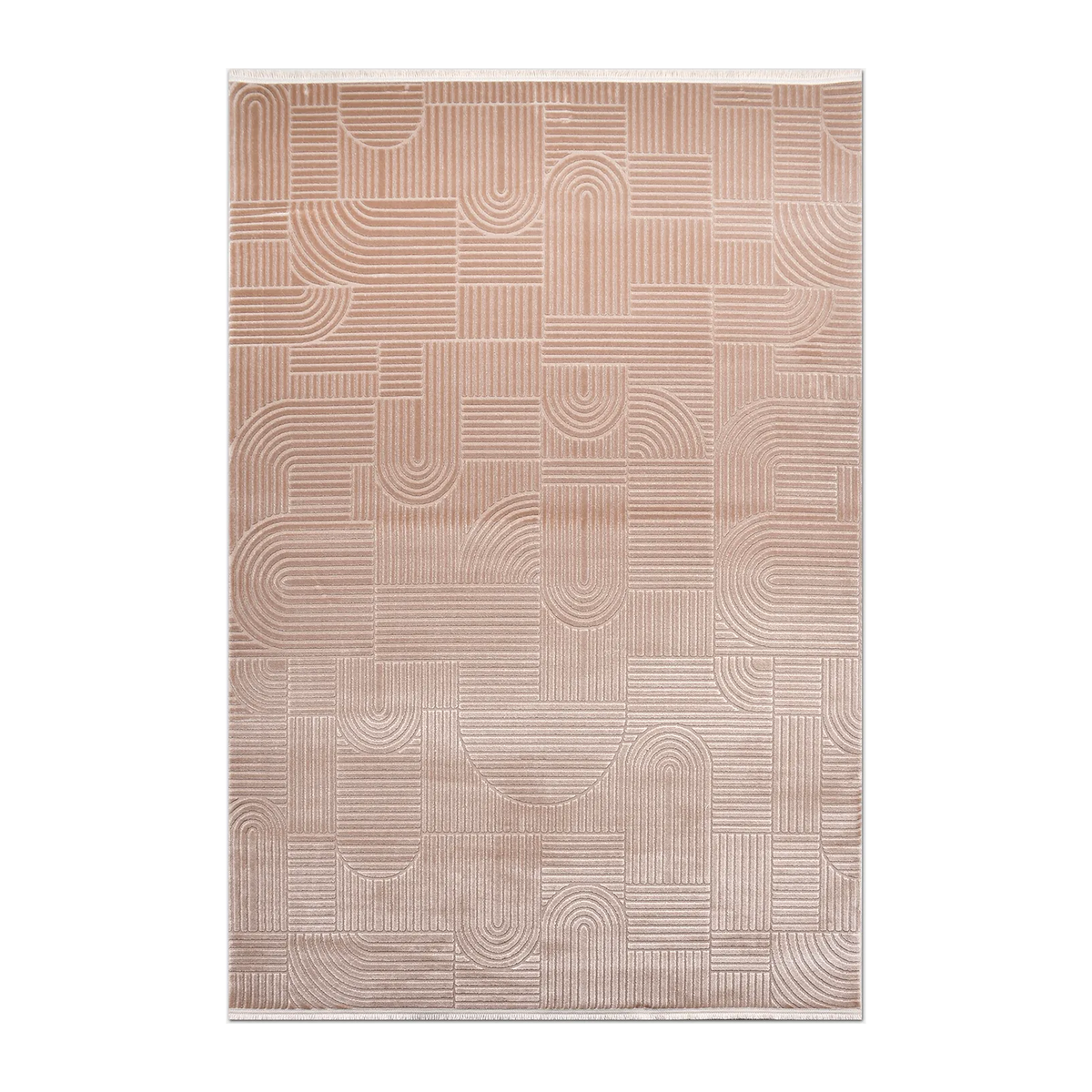 RECTANGLE | HERO | Broom Blush Beige Modern Geometric High-Low Machine Woven Li