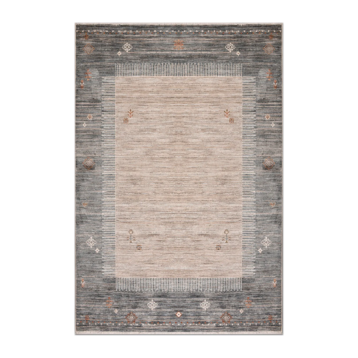 RECTANGLE | HERO | Trefoil Grey Beige Abstract Tribal Border Machine Woven Livi