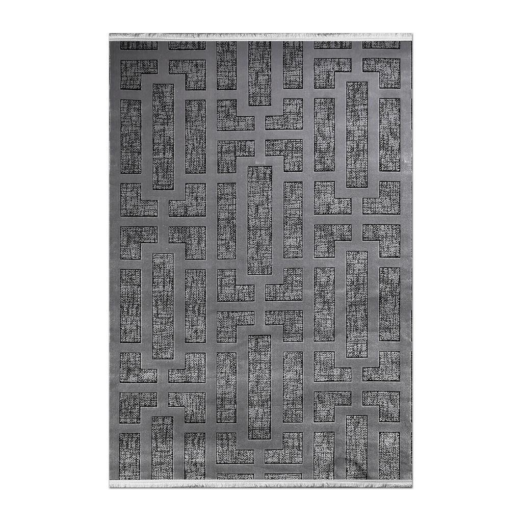 RECTANGLE | HERO | Combe Grey Geometric Maze Modern Machine Woven Living Room B