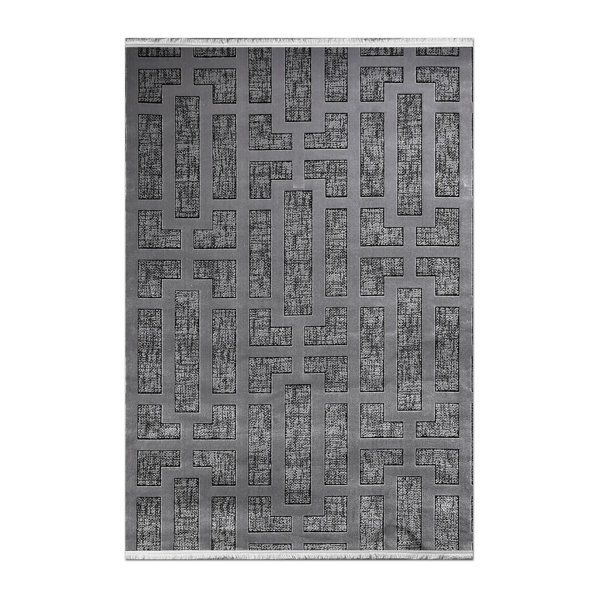 RECTANGLE | HERO | Combe Grey Geometric Maze Modern Machine Woven Living Room B