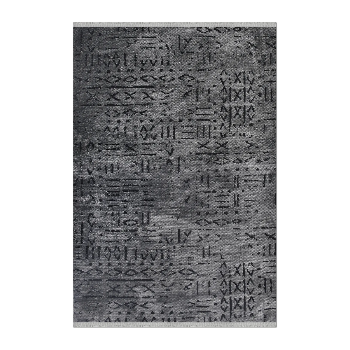 RECTANGLE | HERO | Lichen Charcoal Grey Boho Geometric Tribal Print Machine Wov