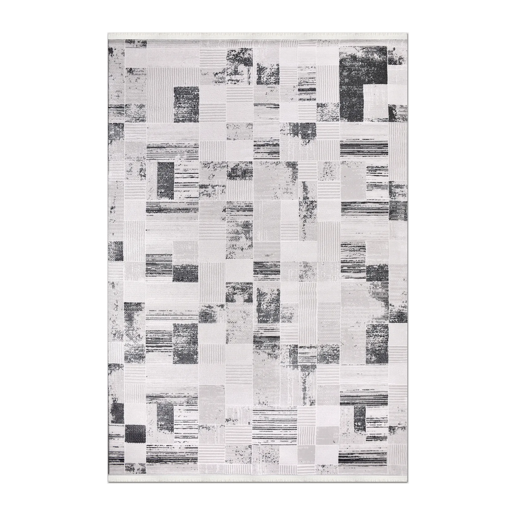 RECTANGLE | HERO | Aurora Cream Grey Patchwork Modern Machine Woven Living Room