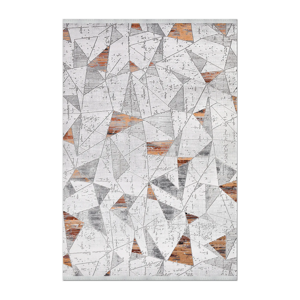 RECTANGLE | HERO | Tarn Modern Geometric Distressed Cream Grey Rust Machine Wov