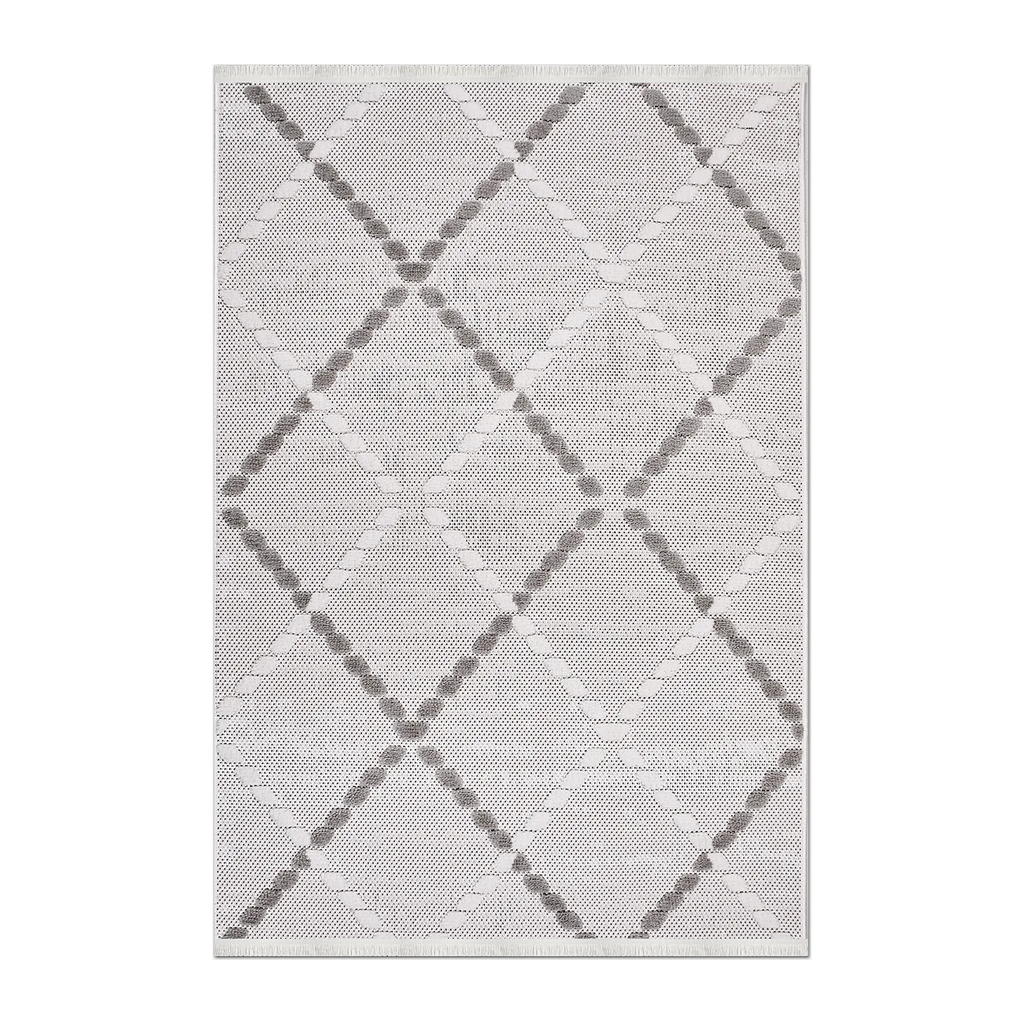 RECTANGLE | HERO | Betony Cream Grey Moroccan Style Diamond Trellis Machine Wov