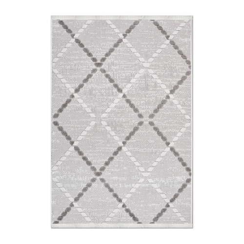 RECTANGLE | HERO | Betony Cream Grey Moroccan Style Diamond Trellis Machine Wov
