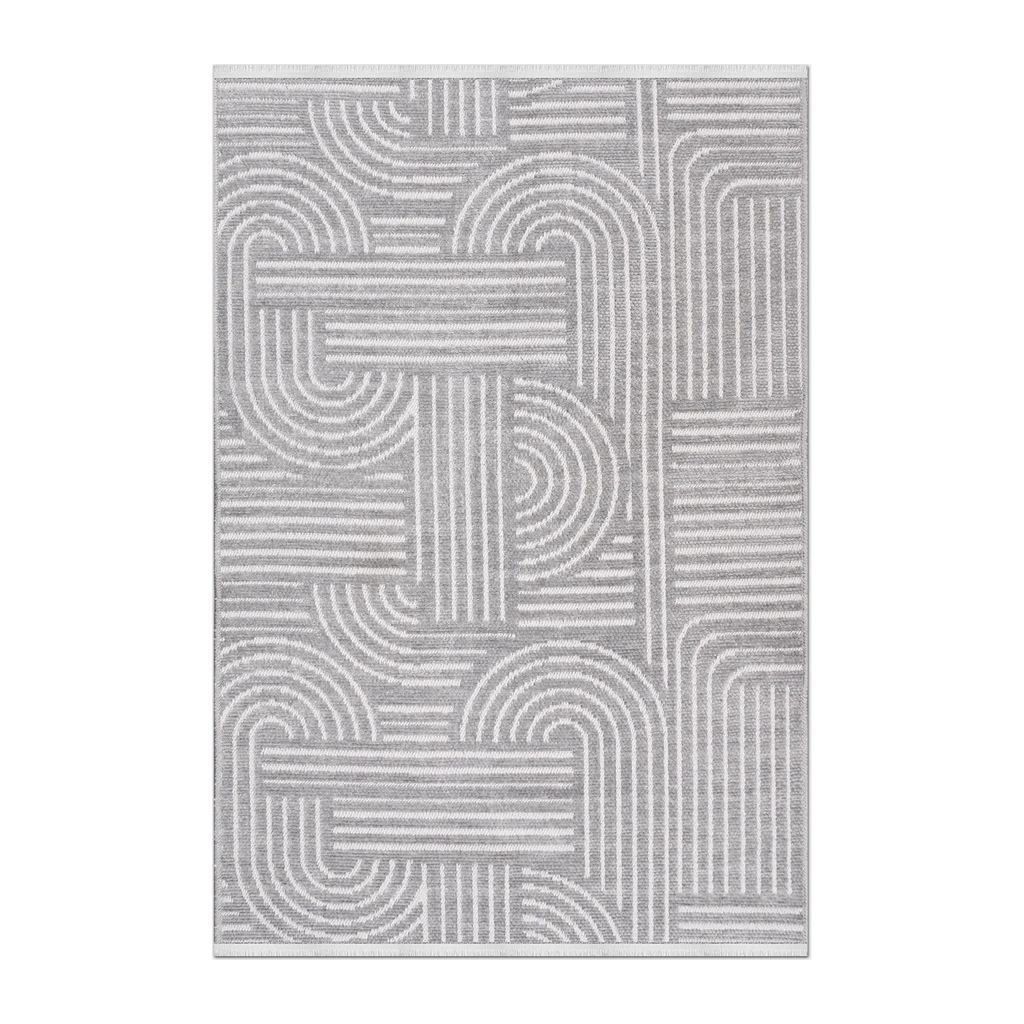 RECTANGLE | HERO | Dogrose Grey Ivory Modern Geometric High-Low Machine Woven L