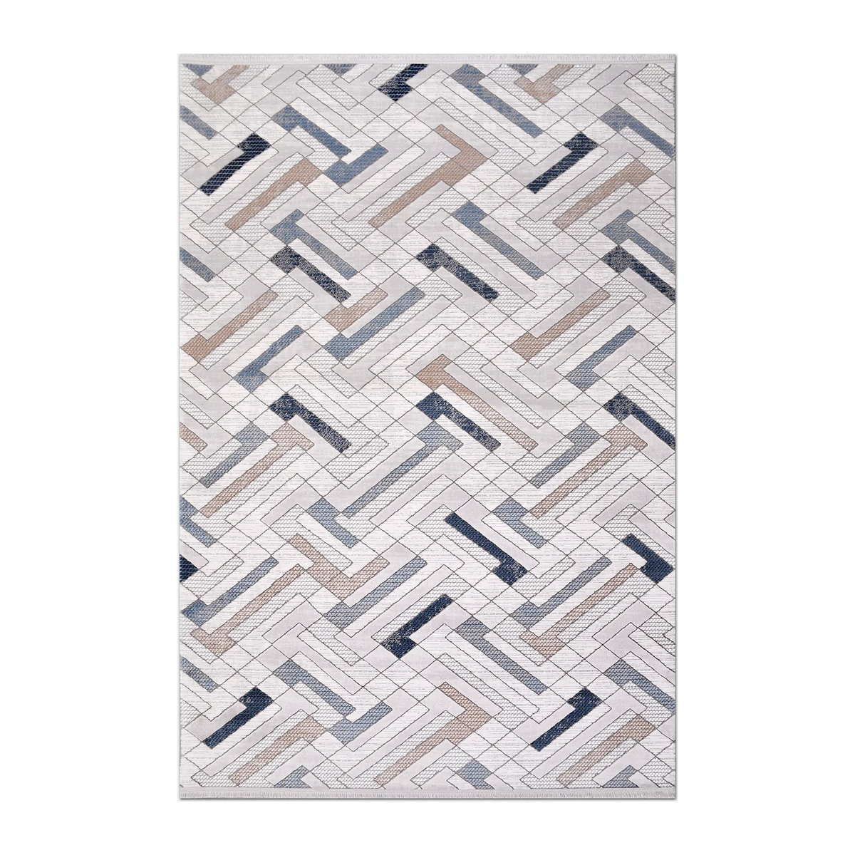 RECTANGLE | HERO | Campion Cream Navy Geometric Maze Modern Machine Woven Livin