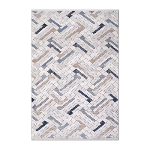 RECTANGLE | HERO | Campion Cream Navy Geometric Maze Modern Machine Woven Livin