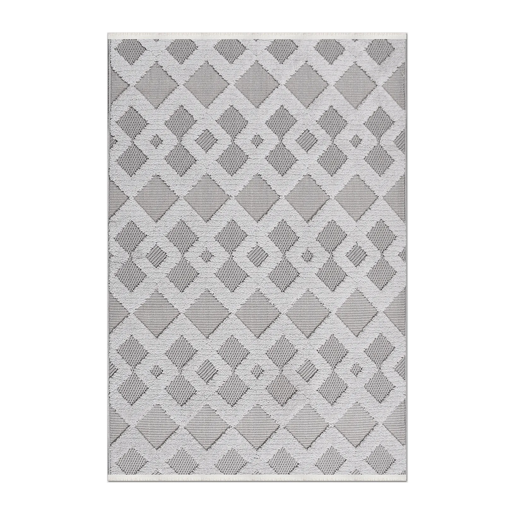 RECTANGLE | HERO | Minaret Ivory Grey Geometric Flatweave Look Machine Woven Li