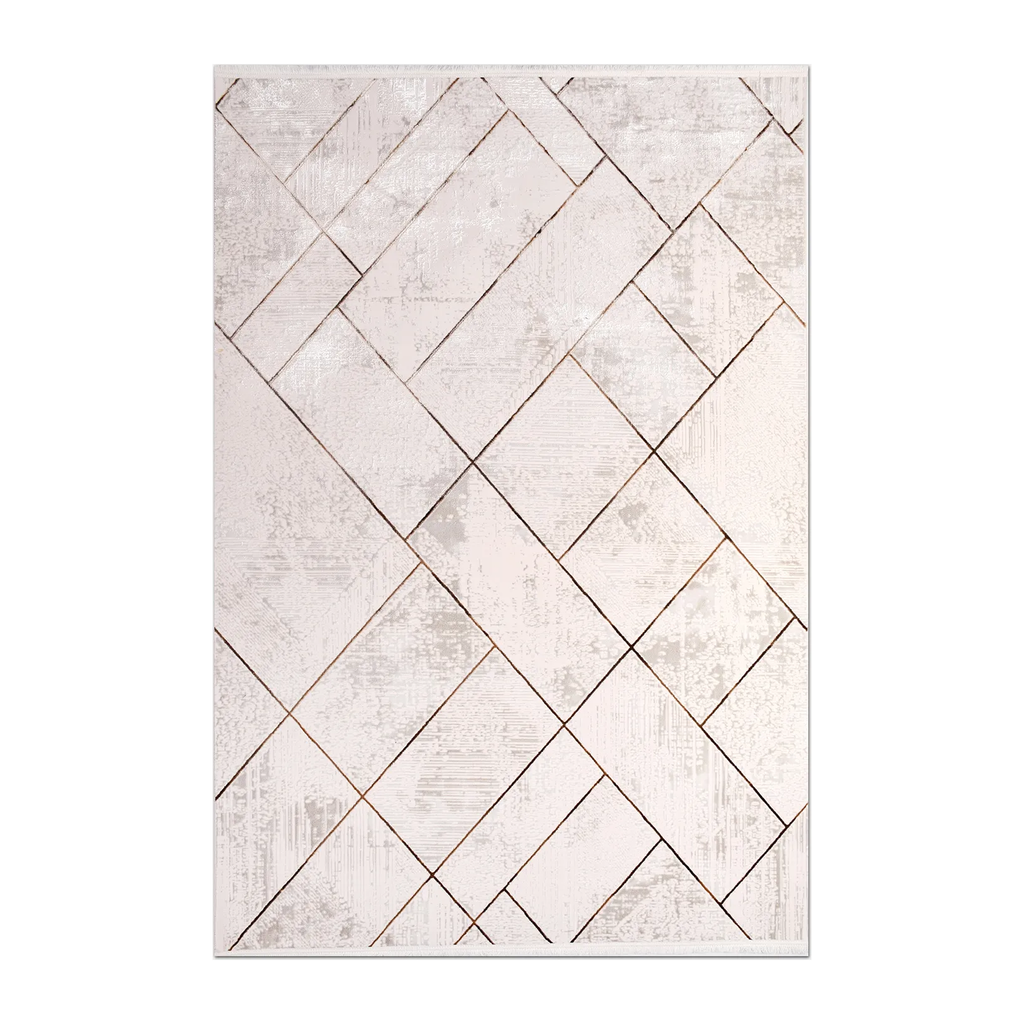 RECTANGLE | HERO | Leigh Cream Copper Geometric Diamond Modern Machine Woven Li