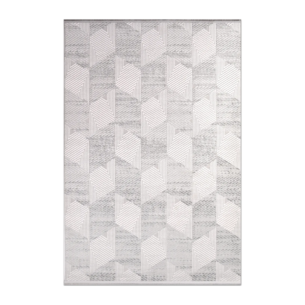 RECTANGLE | HERO | Pamukkale Ivory Grey Modern Geometric Machine Woven Living R
