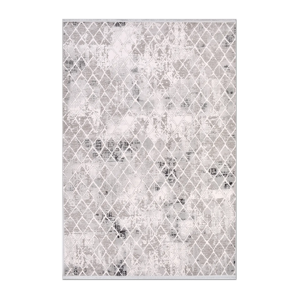 RECTANGLE | HERO | Priene Grey Cream Distressed Moroccan Style Trellis Modern M