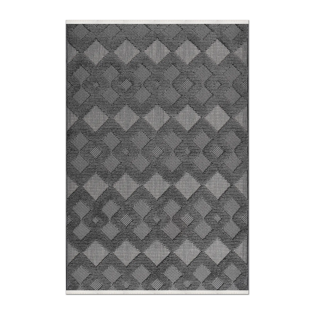 RECTANGLE | HERO | Mezzanine Charcoal Grey Cream Chequered Modern Machine Woven