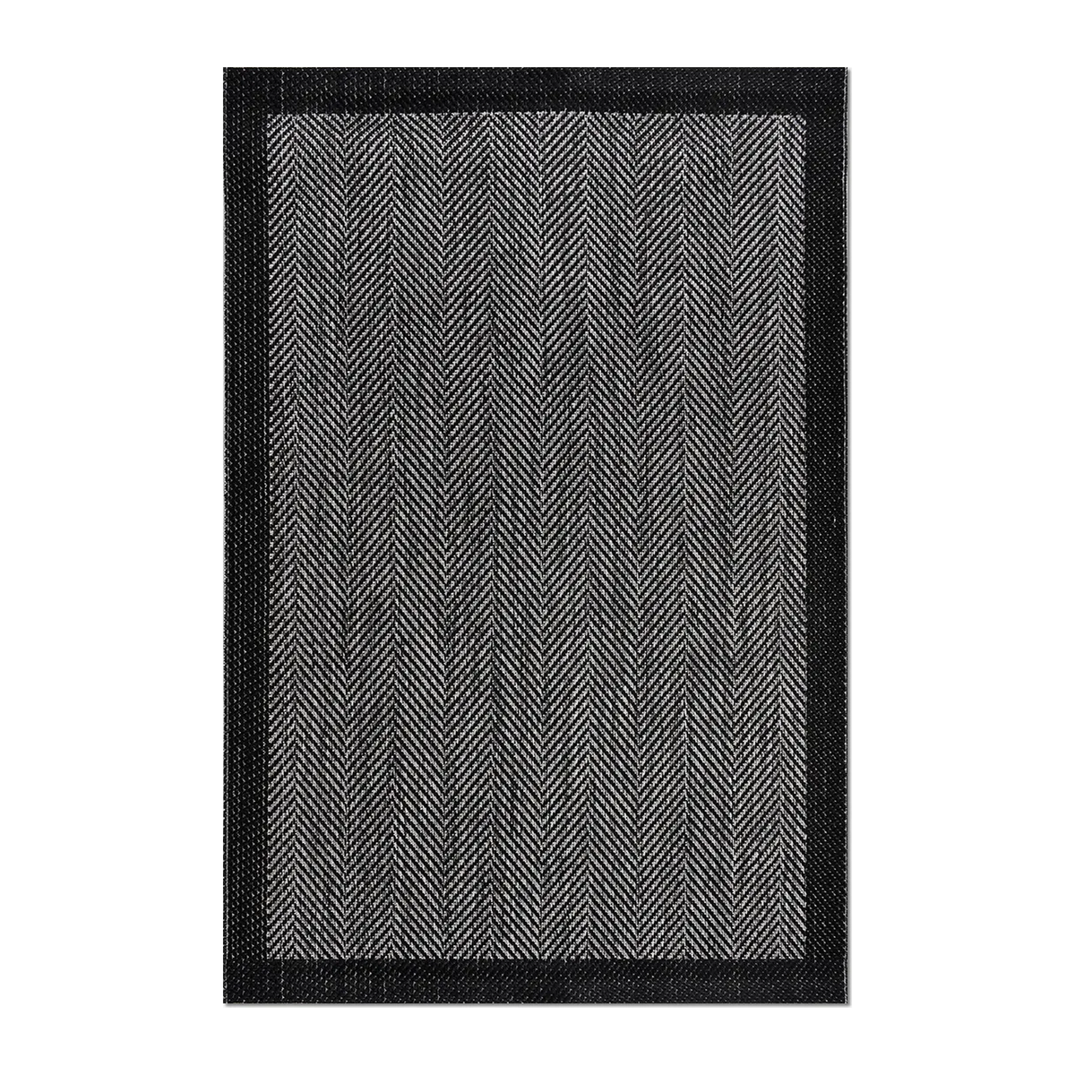 RECTANGLE | HERO | Tamarisk Black Grey Geometric Herringbone Modern Machine Wov