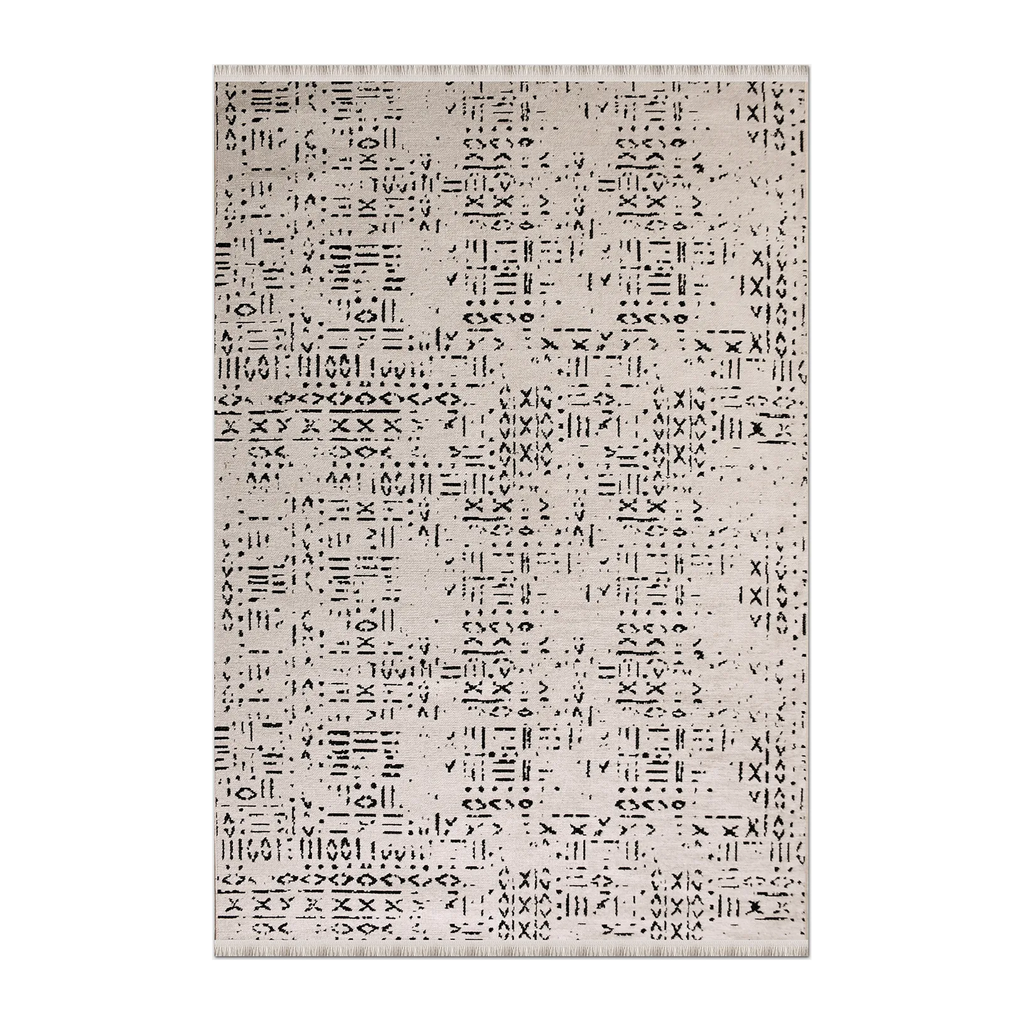 RECTANGLE | HERO | Flare Cream Black Abstract Boho Machine Woven Living Room Be