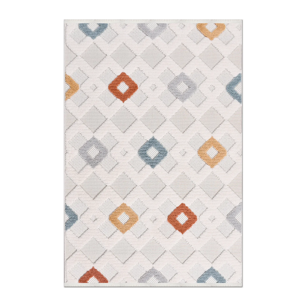 RECTANGLE | HERO | Lodge Cream Boho Geometric Diamond Machine Woven Living Room
