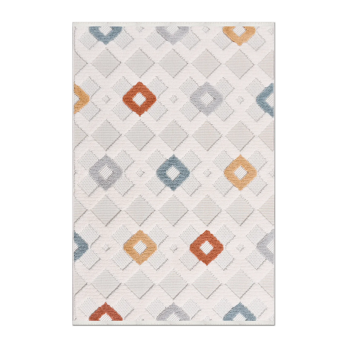 RECTANGLE | HERO | Lodge Cream Boho Geometric Diamond Machine Woven Living Room