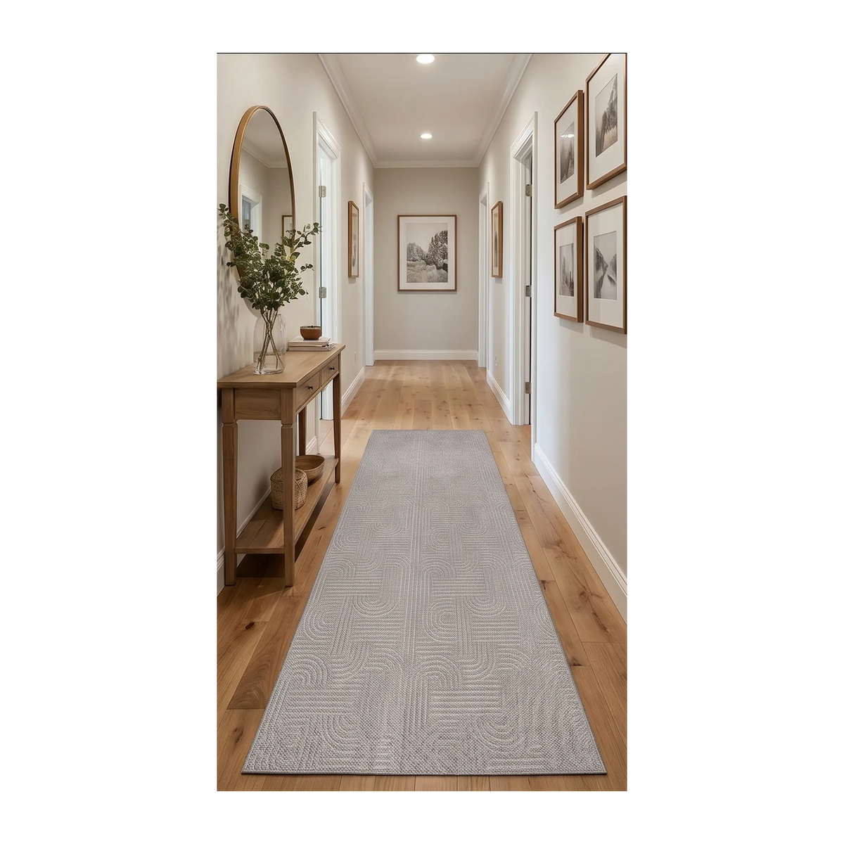 RUNNER | HERO | Halo Light Grey Modern Geometric Arch Machine Woven Living R