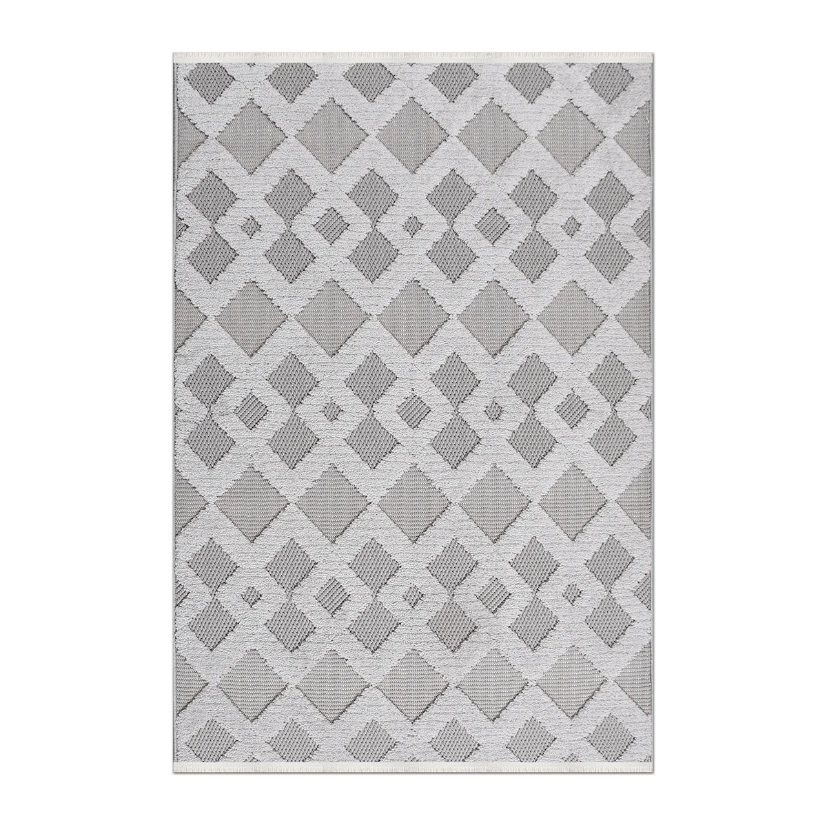 RUNNER | HERO | UNLISTED | Minaret Ivory Grey Geometric Flatweave Look Machine Woven Li