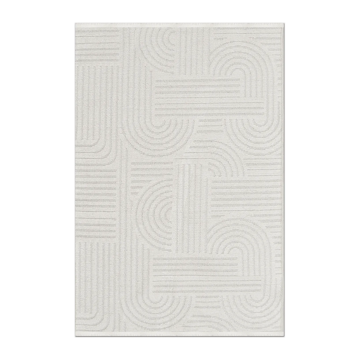 RUNNER | HERO | UNLISTED | Elmwood Ivory Geometric Modern Machine Woven Carved High Low