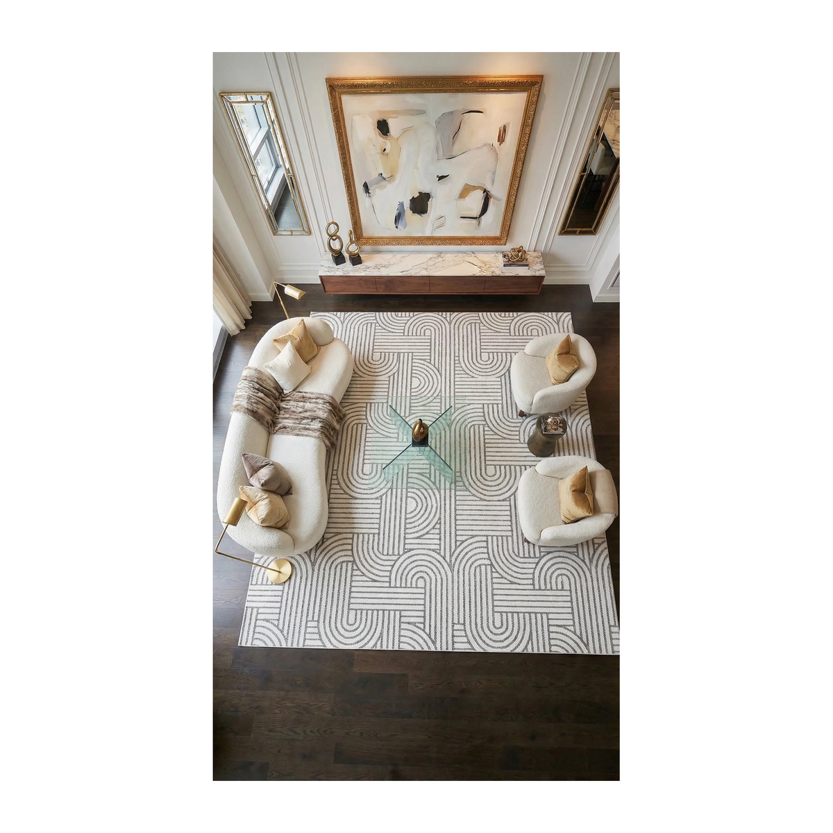 SQUARE | HERO | Nacre Cream Grey Geometric Modern Machine Woven Living Room 