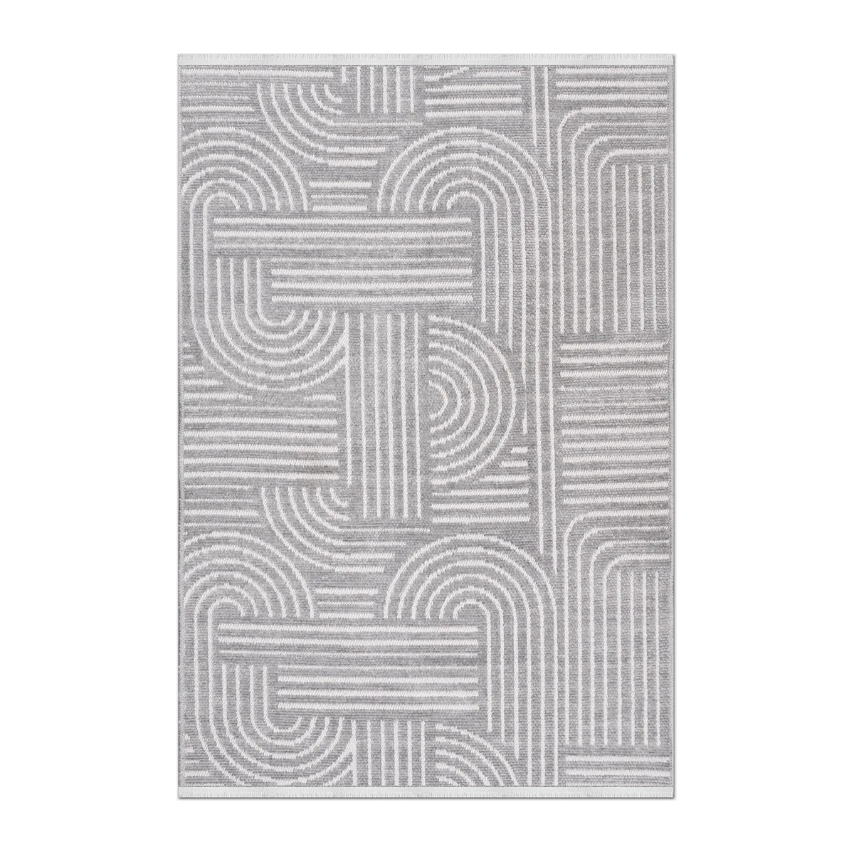 SQUARE | HERO | UNLISTED | Dogrose Grey Ivory Modern Geometric High-Low Machine Woven L