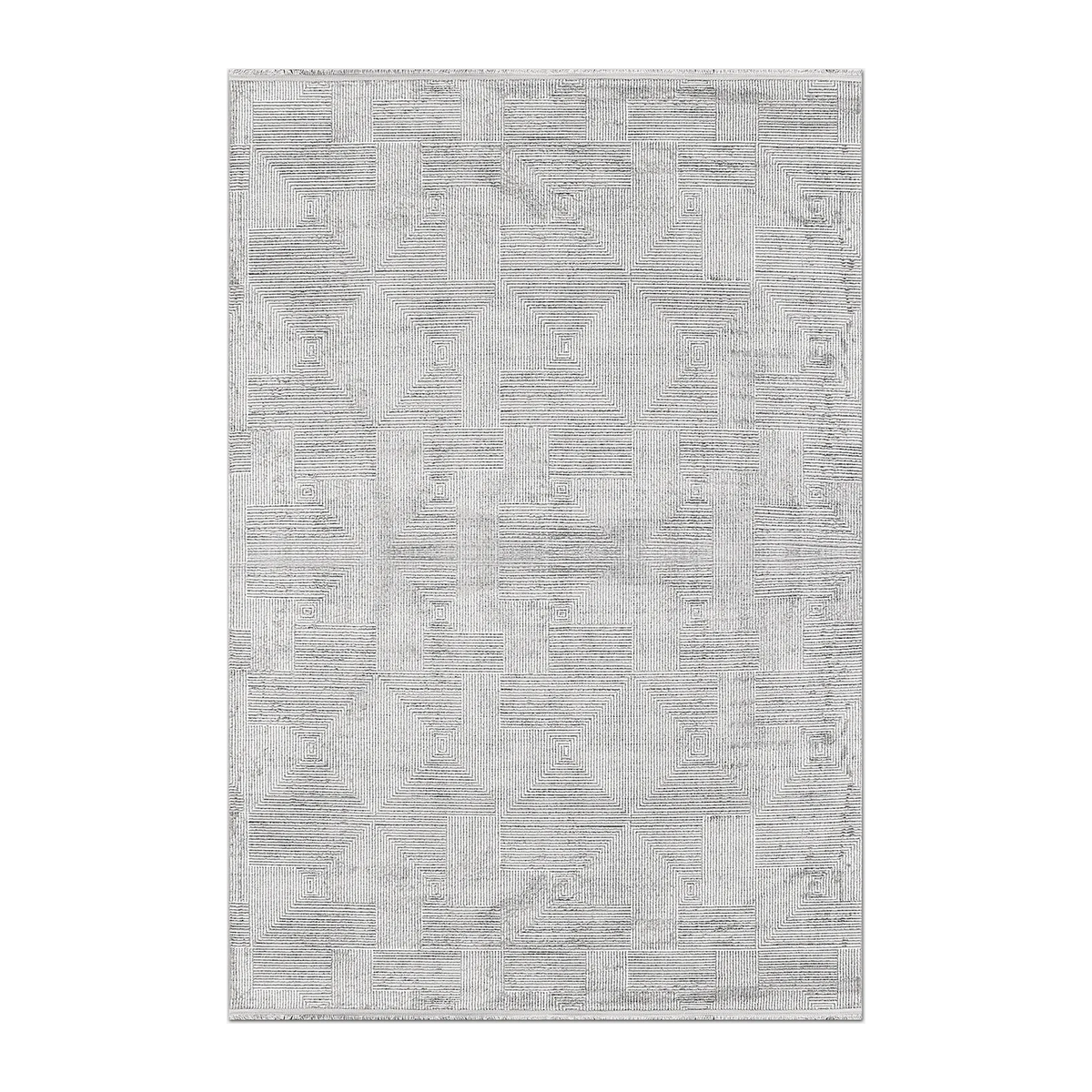SQUARE | HERO | UNLISTED | Fell Modern Geometric Light Grey Ivory Machine Woven Living 