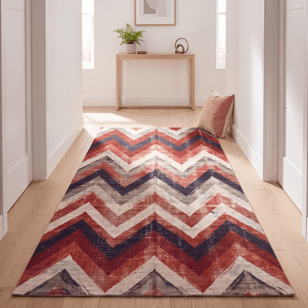 Manor2 Modern Brushstroke Stripe Ember Rust Ink Blue Bone Washable Indoor Outdoor Rug - RugzellaDigital Print RugRugzellaRugzellaBBB395-RECT-24x47-60x120cmRGZLLA114791Rectangle2' x 3'11" (60x120 cm)RUNNER | Manor2 runner hallway