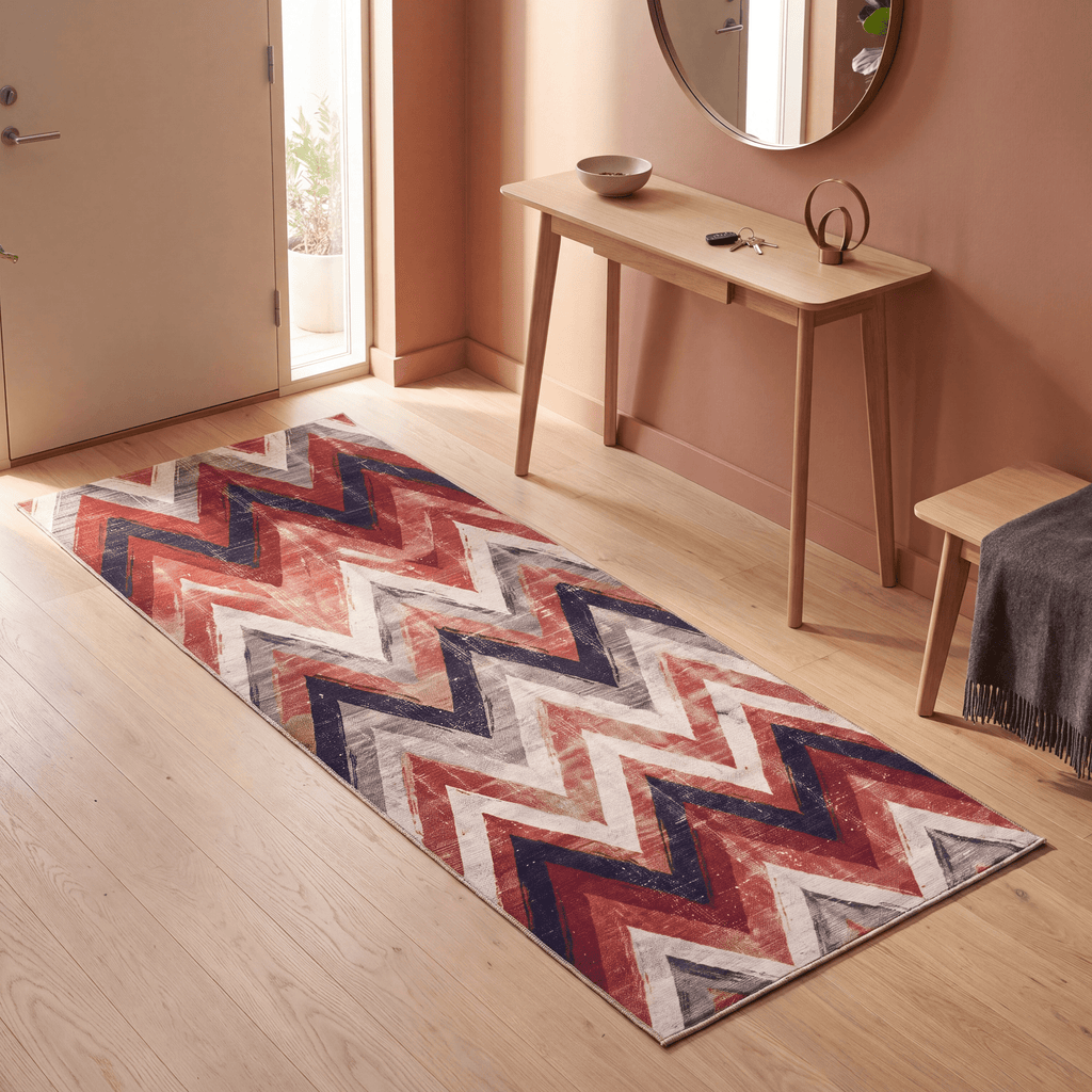 Manor2 Modern Brushstroke Stripe Ember Rust Ink Blue Bone Washable Indoor Outdoor Rug - RugzellaDigital Print RugRugzellaRugzellaBBB395-RECT-24x47-60x120cmRGZLLA114791Rectangle2' x 3'11" (60x120 cm)RUNNER | Manor2 runner entryway