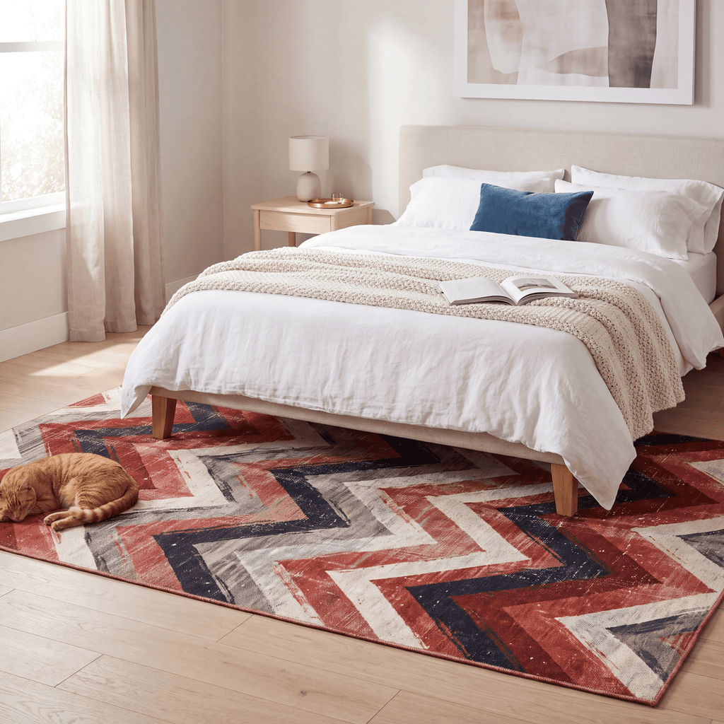 Manor2 Modern Brushstroke Stripe Ember Rust Ink Blue Bone Washable Indoor Outdoor Rug - RugzellaDigital Print RugRugzellaRugzellaBBB395-RECT-24x47-60x120cmRGZLLA114791Rectangle2' x 3'11" (60x120 cm)RECTANGLE | Manor2 rectangle bedroom